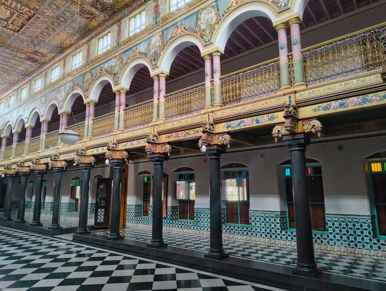 Traditional tiled floor inside Athangudi Palace