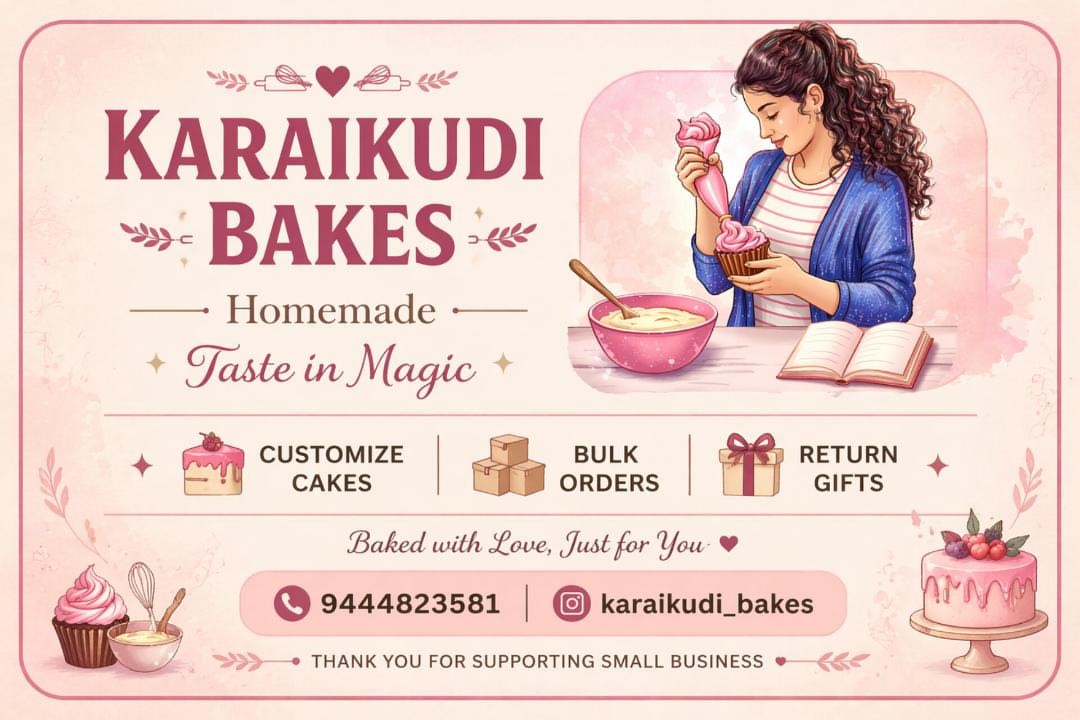 Homemade cakes and treats from Karaikudi Bakes